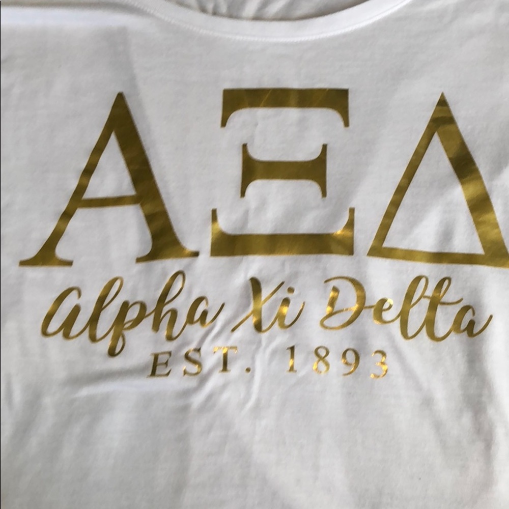 Alpha Xi Delta off the shoulder tee
